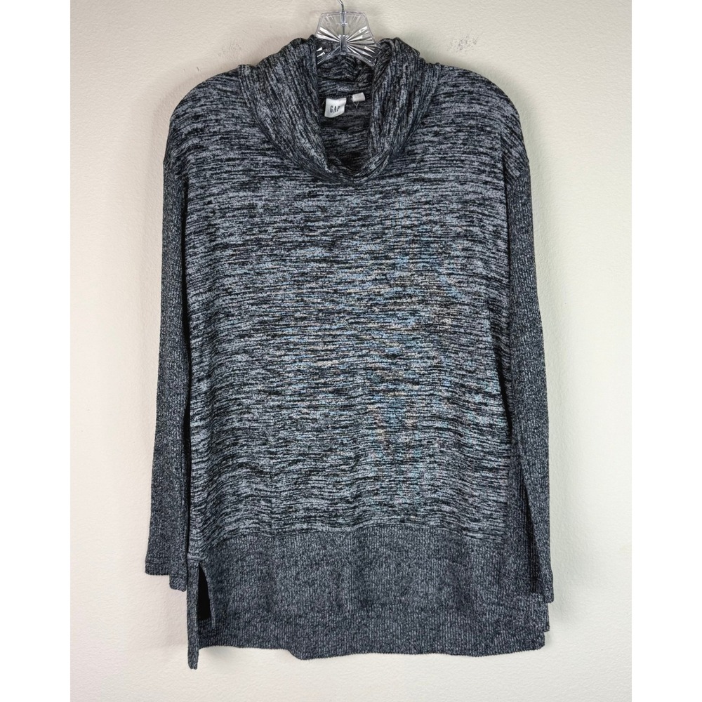 Gap Sweater Women Medium Black White Space Dye Cowl Neck Tunic Knit Stretch